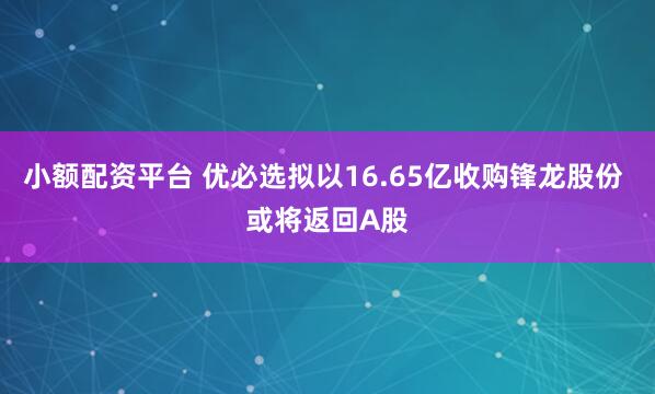 小额配资平台 优必选拟以16.65亿收购锋龙股份 或将返回A股